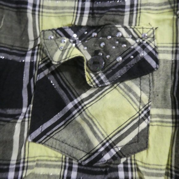 JUSTICE | size 20 | button down plaid tank | tie waist | silver rhinestones - Picture 5 of 15